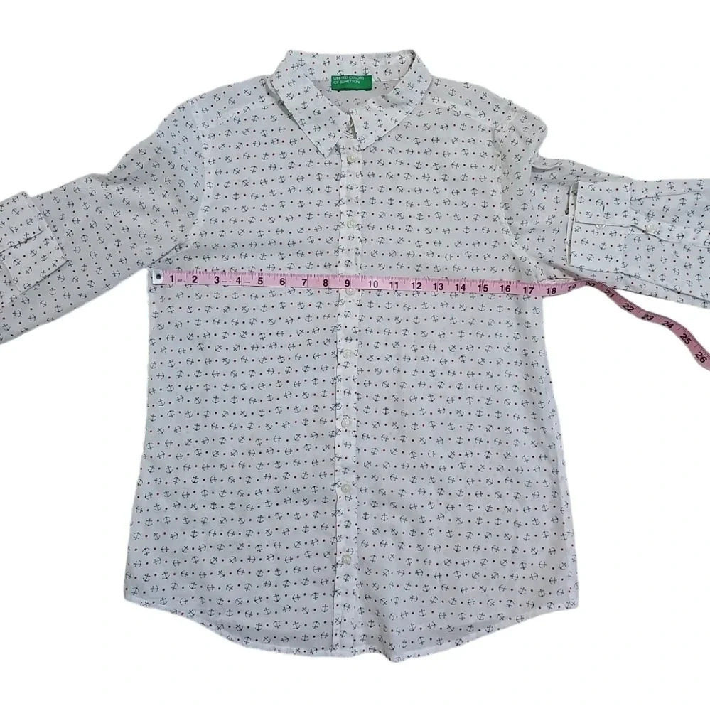 United Colors of Benetton Women’s S Button Up Ivory Anchor Print Shirt Coastal - Picture 6 of 8